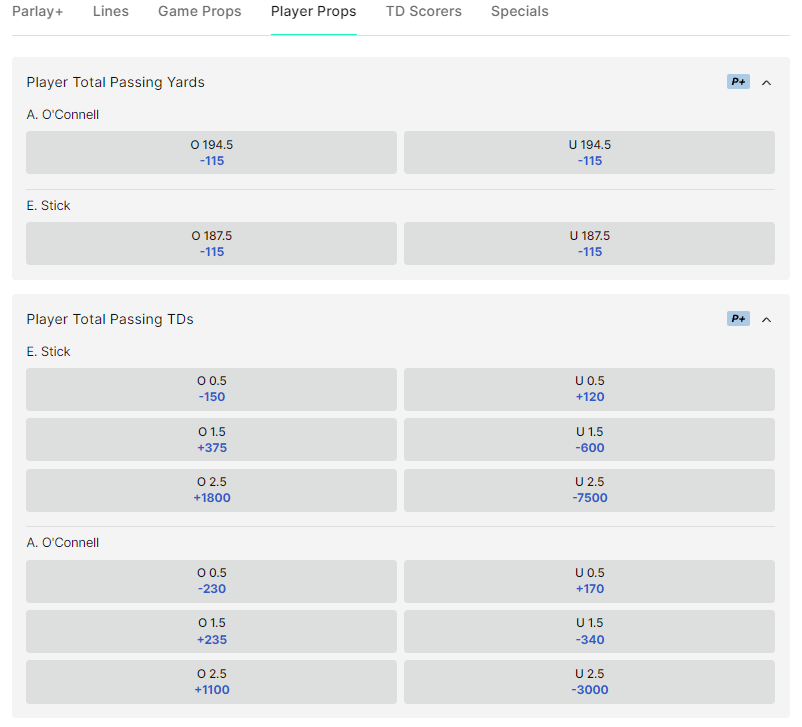 ESPN BET player props TNF Chargers Raiders screenshot