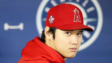 SEATTLE, WASHINGTON - OCTOBER 03: Shohei Ohtani #17 of the Los Angeles Angels looks on before the game against the Seattle Mariners at T-Mobile Park on October 03, 2021 in Seattle, Washington.   Steph Chambers/Getty Images/AFP == FOR NEWSPAPERS, INTERNET